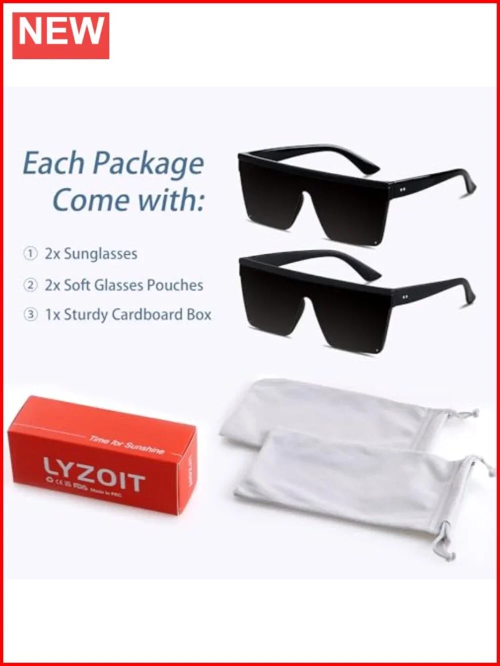 Oversized Square Flat Top Sunglasses UV400 Non-Polarized Women Gift